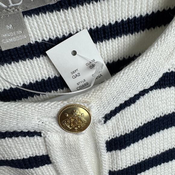 J.Crew New Relaxed Emilie Sweater Jacket Womens M White Navy Striped Cotton Knit - Picture 6 of 9